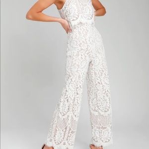 Britney White Lace Halter Jumpsuit